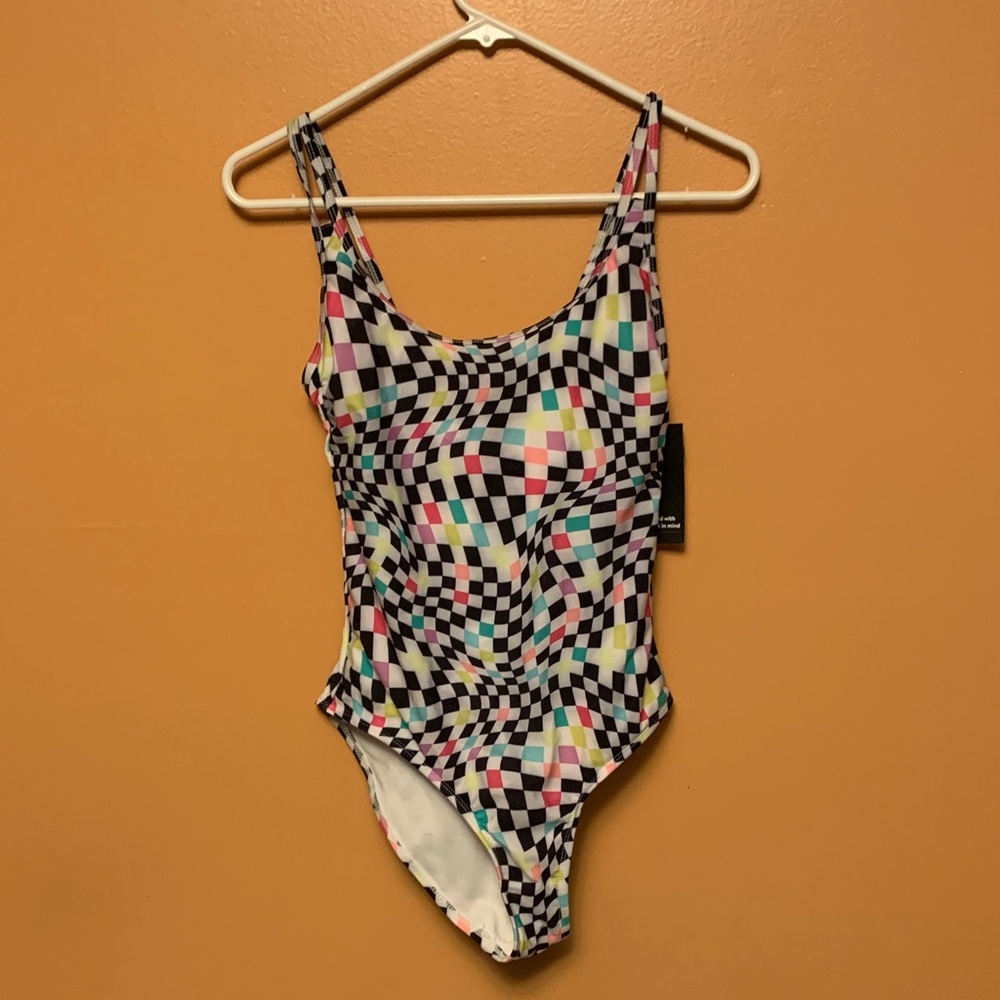 Colorful Checkered One Piece Swimsuit